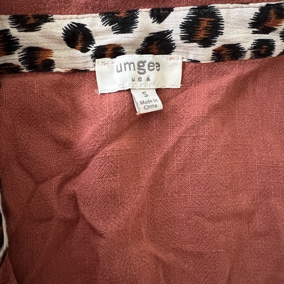 Umgee Linen Blend Animal Print Button Front Tunic Dress Pocket Canyon Clay Small - Picture 9 of 11